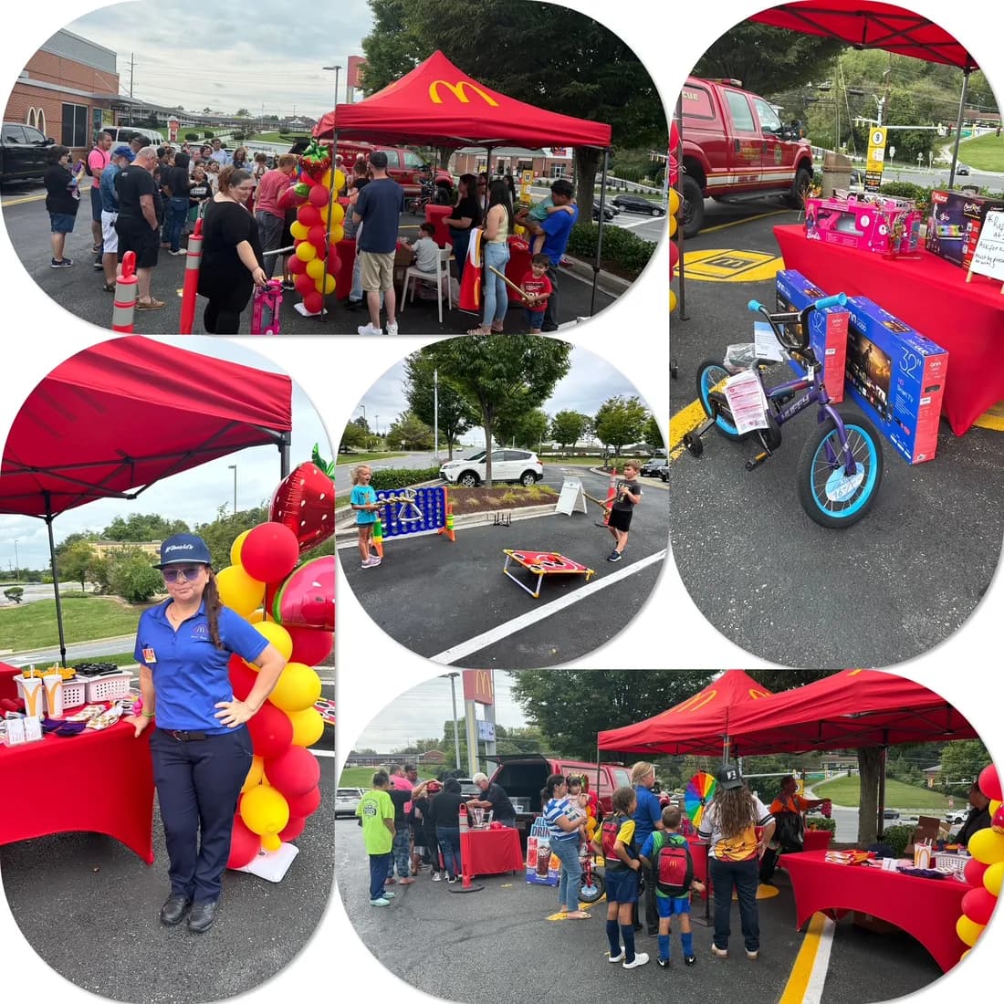 Guests gathered under McDonald's tents in the Westminster parking lot for lawn games, balloons and a raffle display